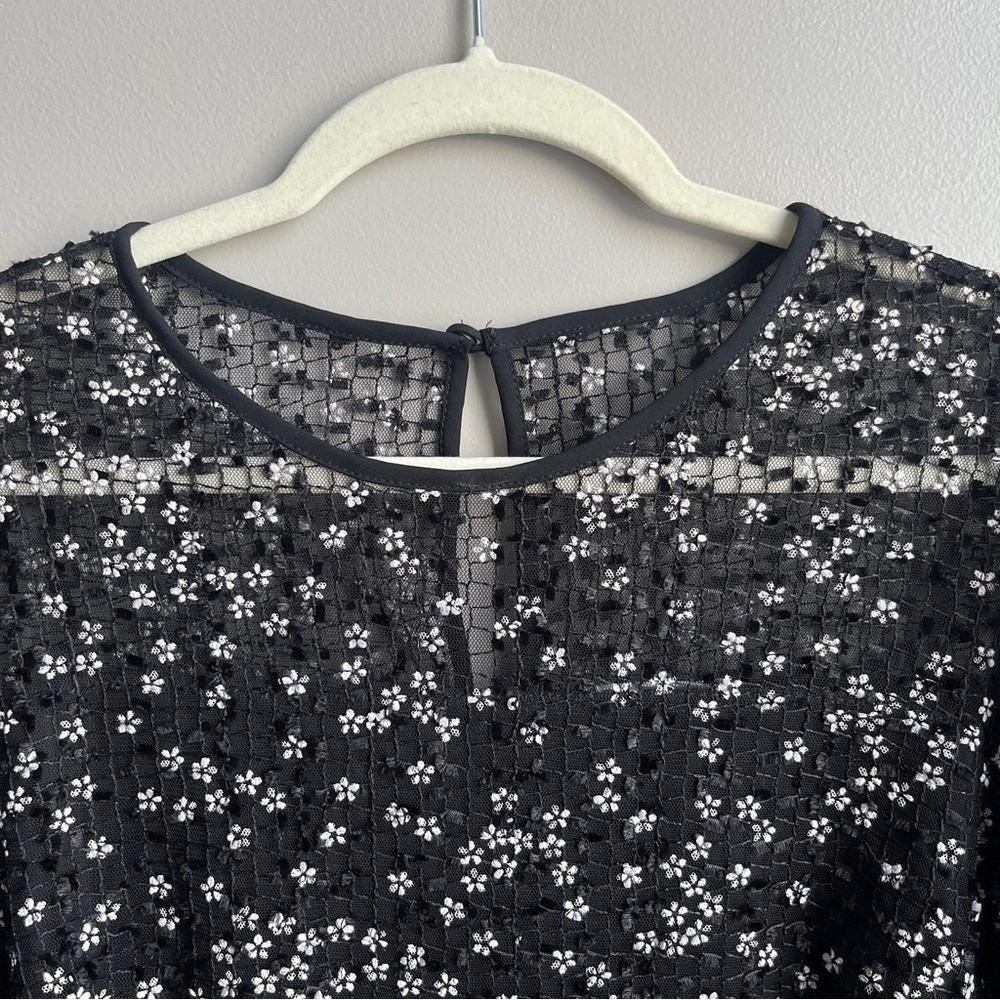 Vintage Dress Women's Small Black‎ White Daisies Retro Mod Mesh Feminine Cottage - Picture 9 of 12